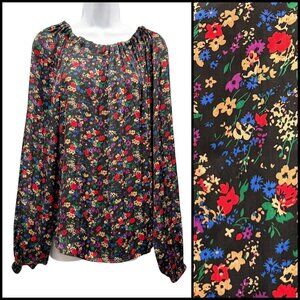 GAP Tie Back Satin Floral Blouse Long Sleeve Boho Cottagecore Travel Womens XL